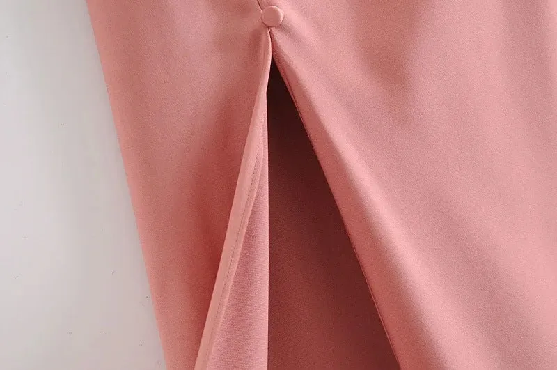 Sling Backless Silk Satin Slit Leg Midi Dresses